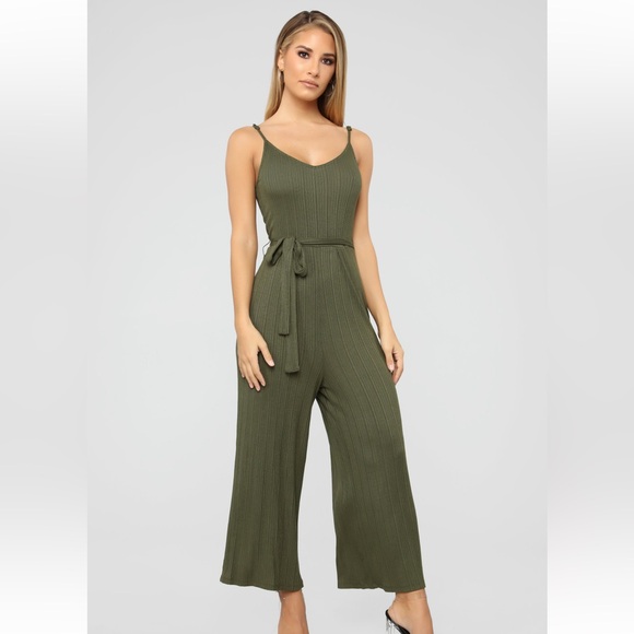 Fashion Nova Pants - Fashion Nova Amsterdam Ribbed Jumpsuit - Olive